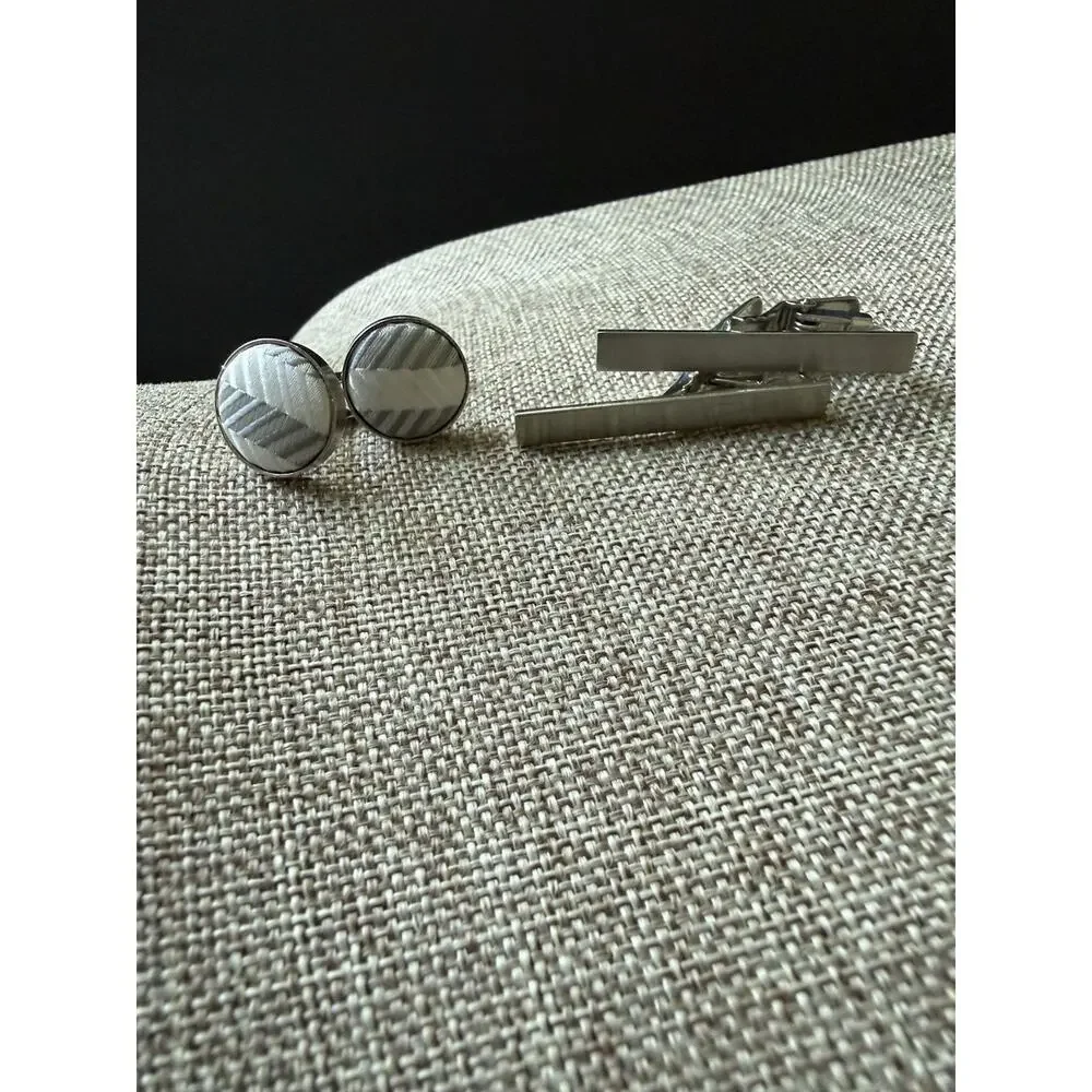 Cuff Link Bundle Silver Tone Mens Set 2 Pair Career Workwear Preppy Classic